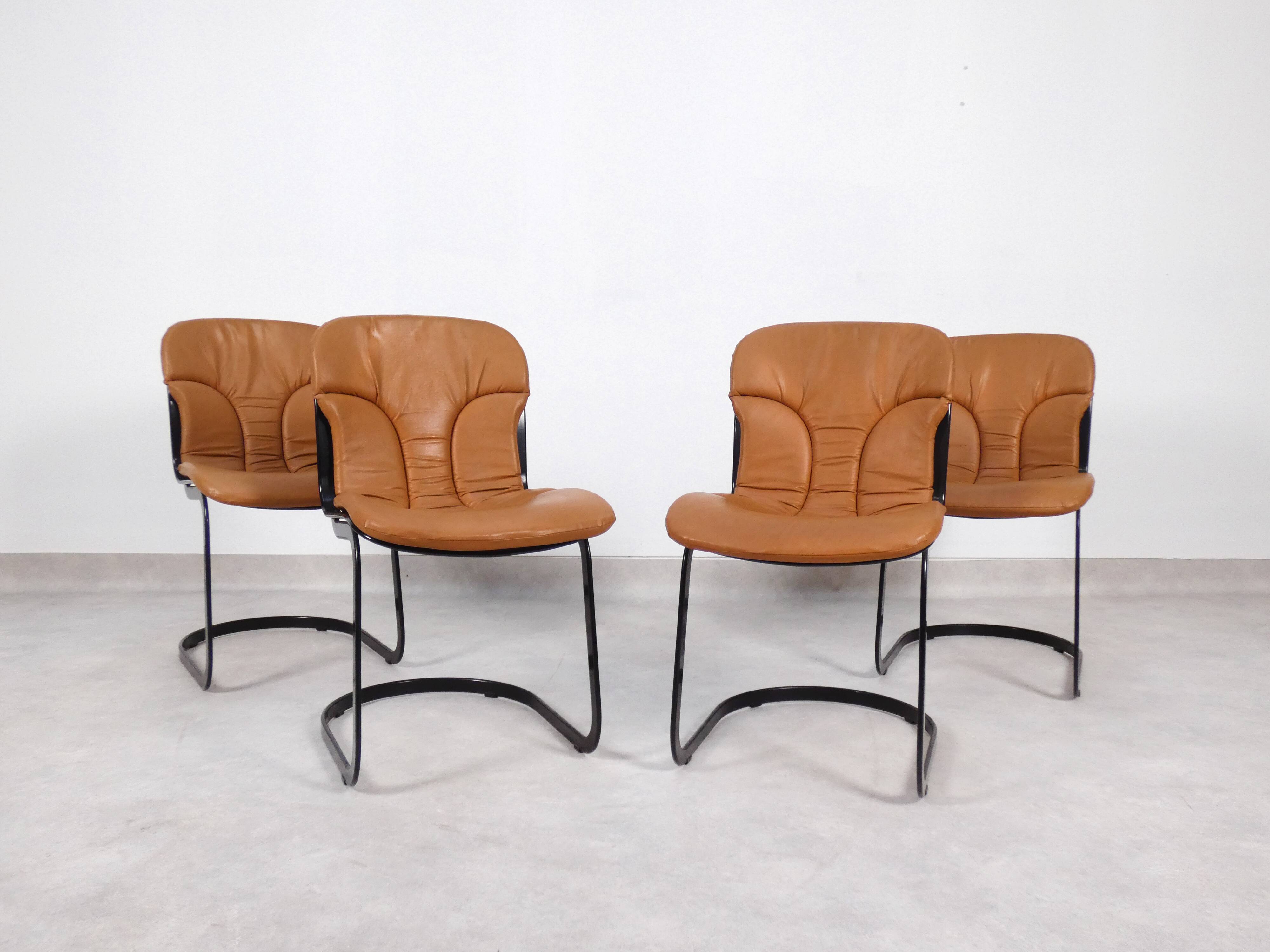 Chaises Willy Rizzo pour Cidue Italie - cuir