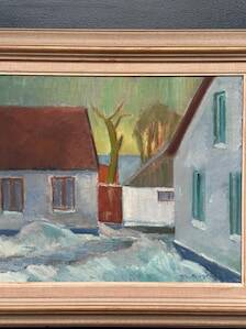 Original Swedish Oil on Canvas – "Vinter Kväll Viks" by Albert Krüger (1885–1965) – Signed – 1945 – Vintage and Framed