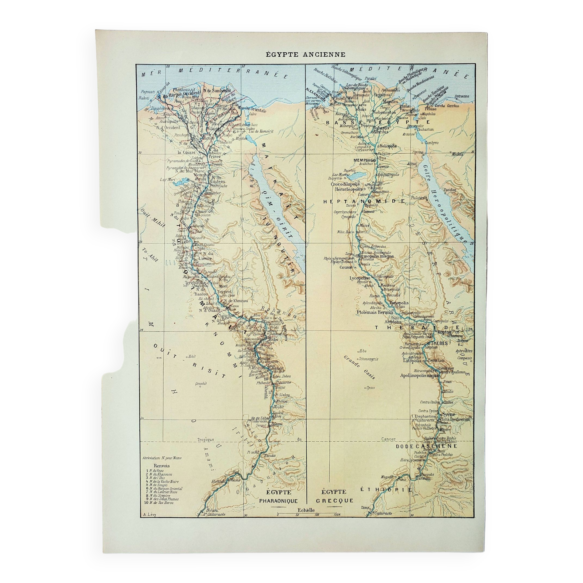 Old engraving 1898, ancient Egypt, map, Arabic • Lithograph, Original plate