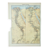 Gravure ancienne 1898, Égypte ancienne, carte, arabe • Lithographie, Planche originale