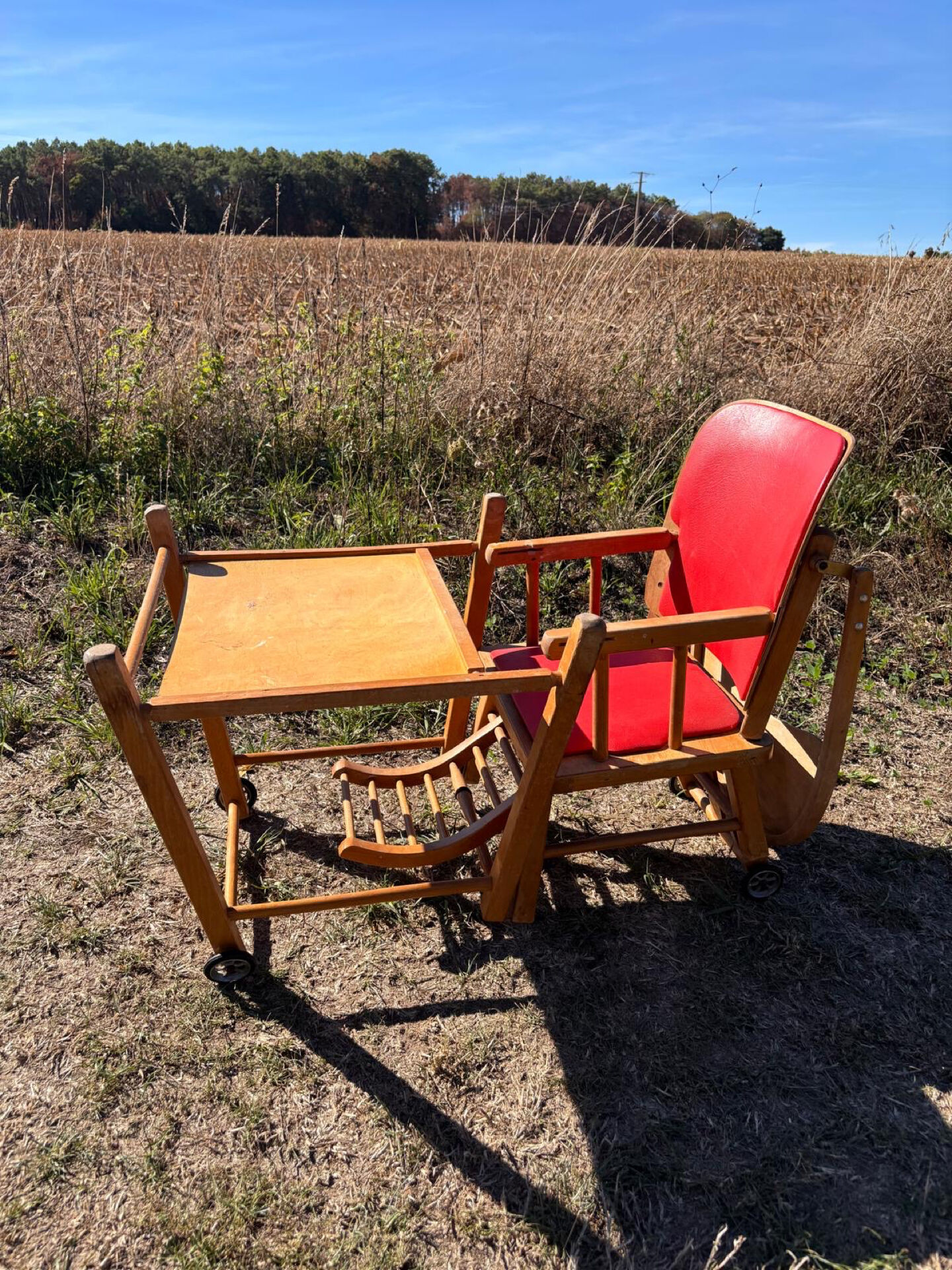 Chaise haute bébé, bois vintage