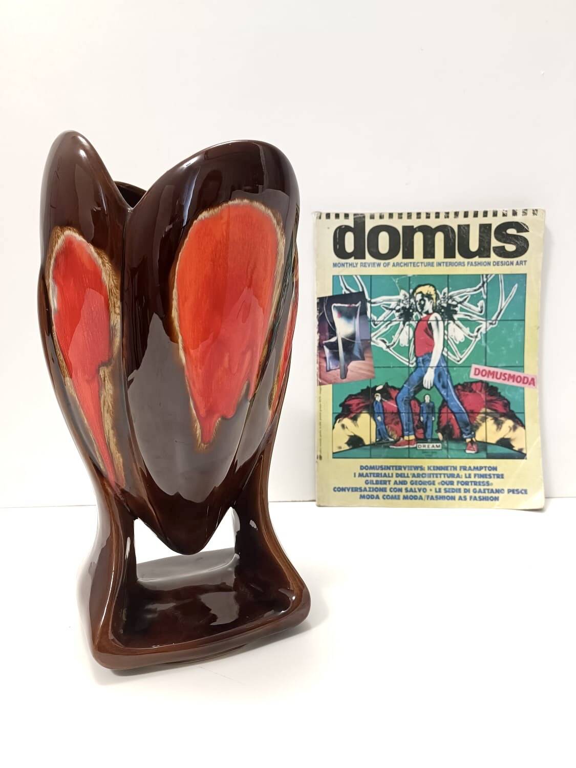 Handmade Orange and Brown Glazed Vallauris Ceramic Vase, France
