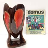Handmade Orange and Brown Glazed Vallauris Ceramic Vase, France