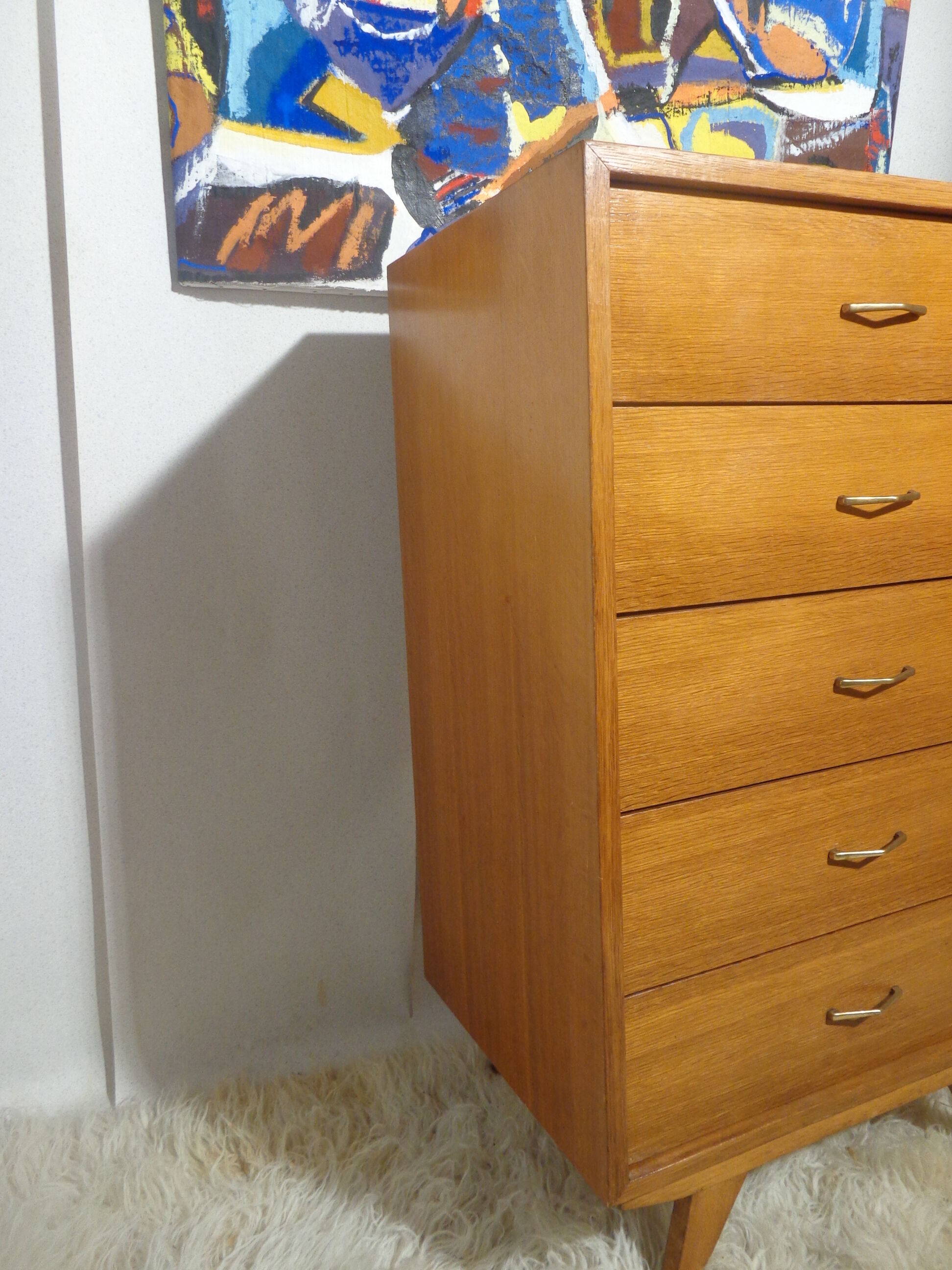 Commode chiffonnier vintage des années 60 bois clair