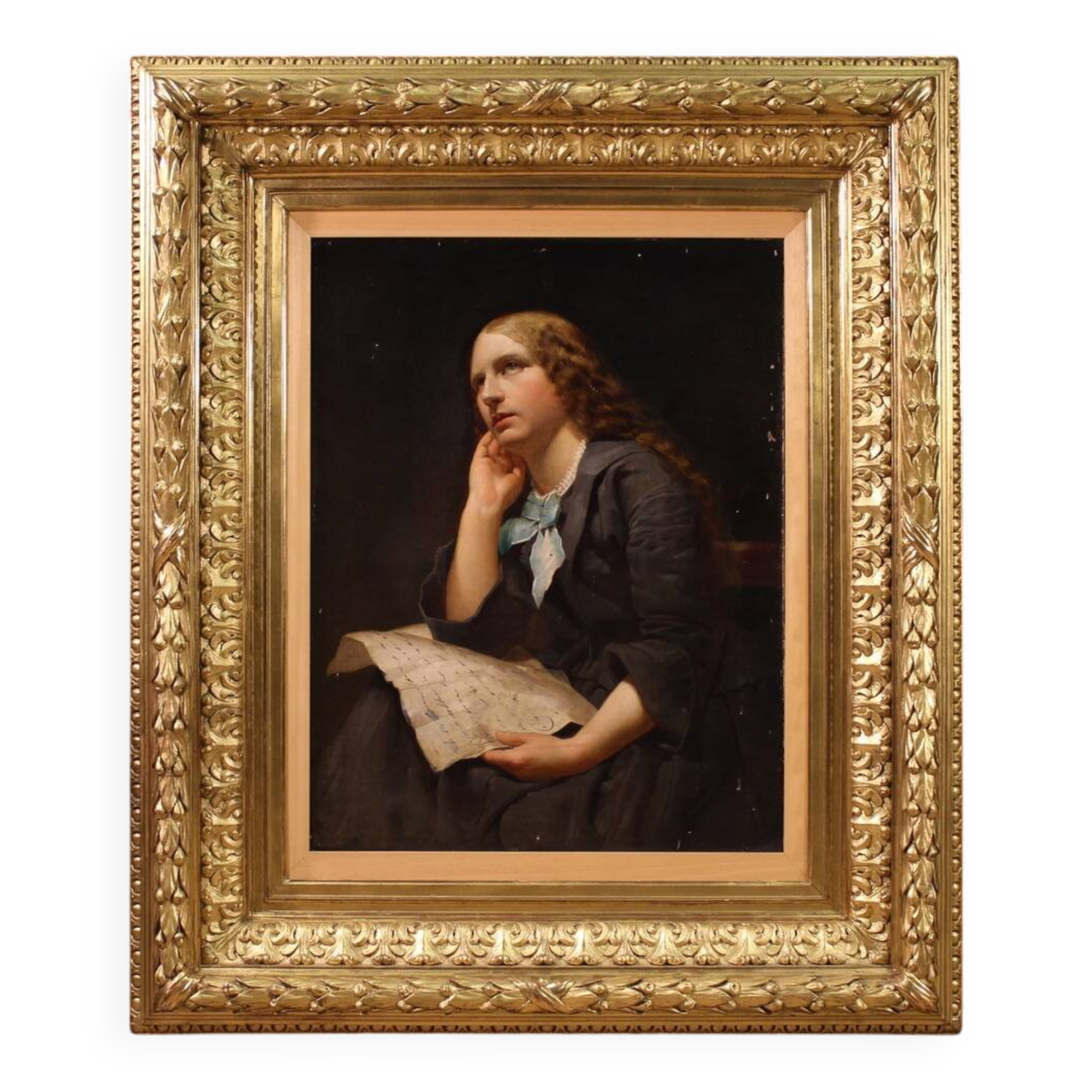 Great 19th century painting portrait of a lady