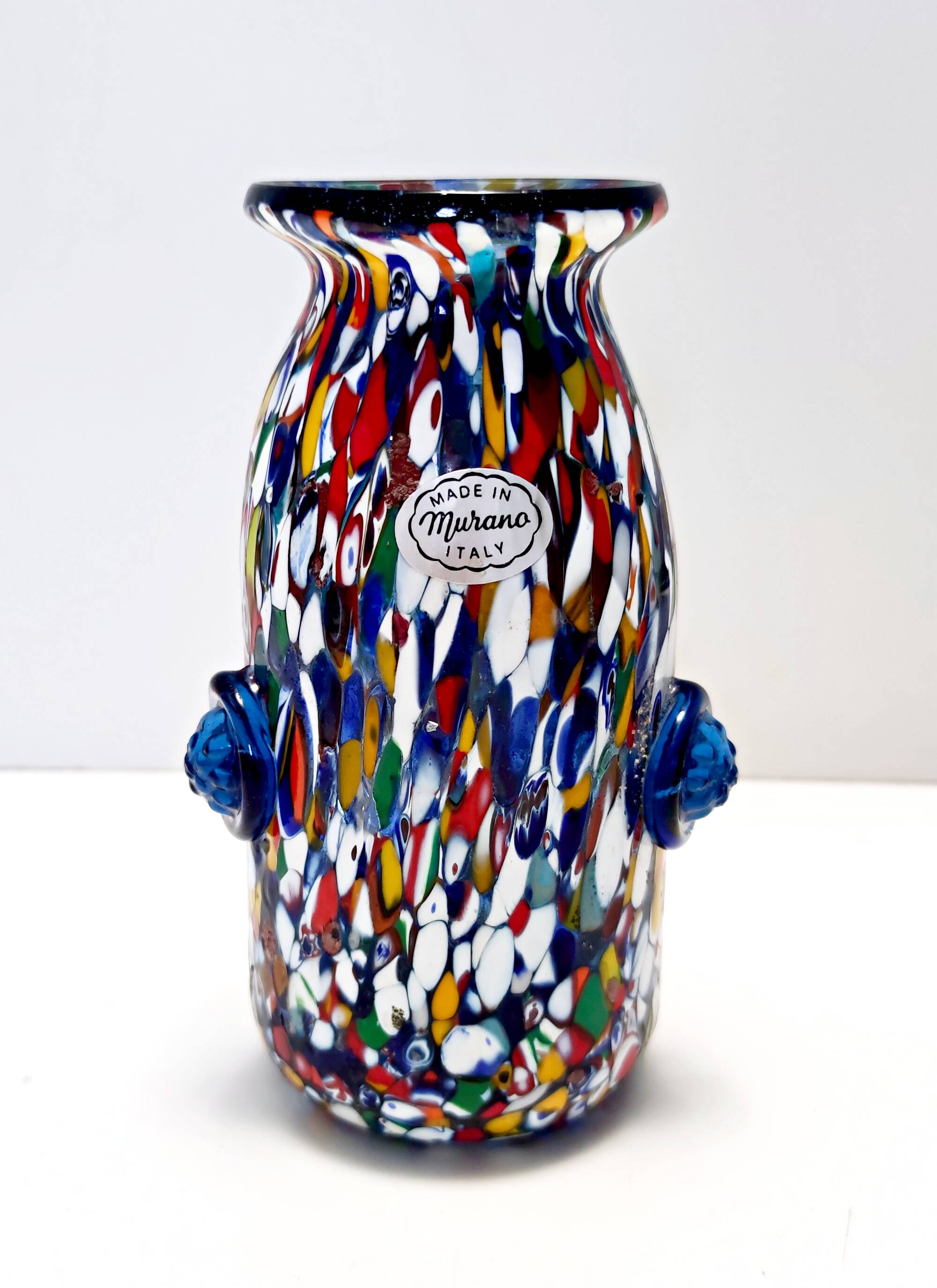 Blue Murano Glass Vase Attributed to Fratelli Toso with Murrines, Italy