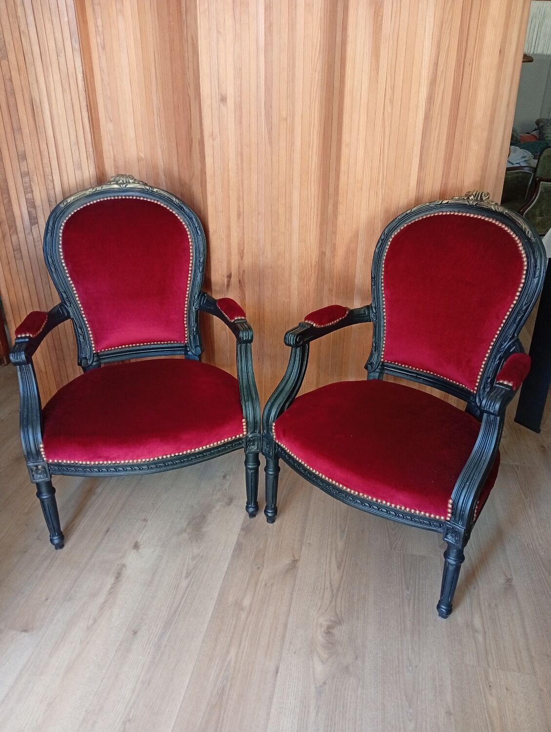 Pair of Louis XV style cabriolet armchairs