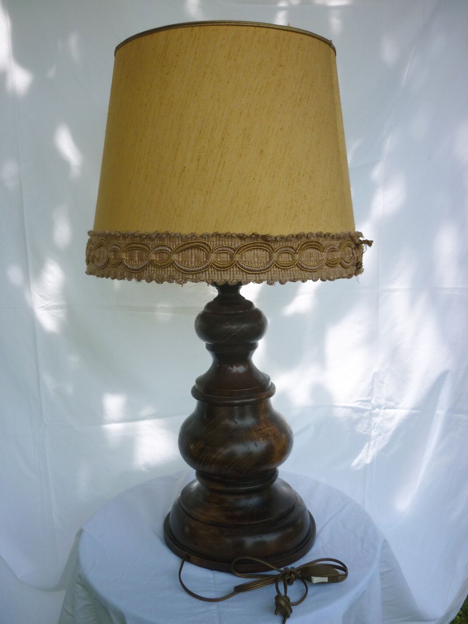 Vintage turned wood lamp 70s