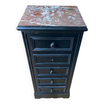 Wooden chest of drawers with red marble top