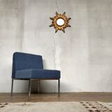 Chrome foot heated chair and vintage blue fabric, 1970