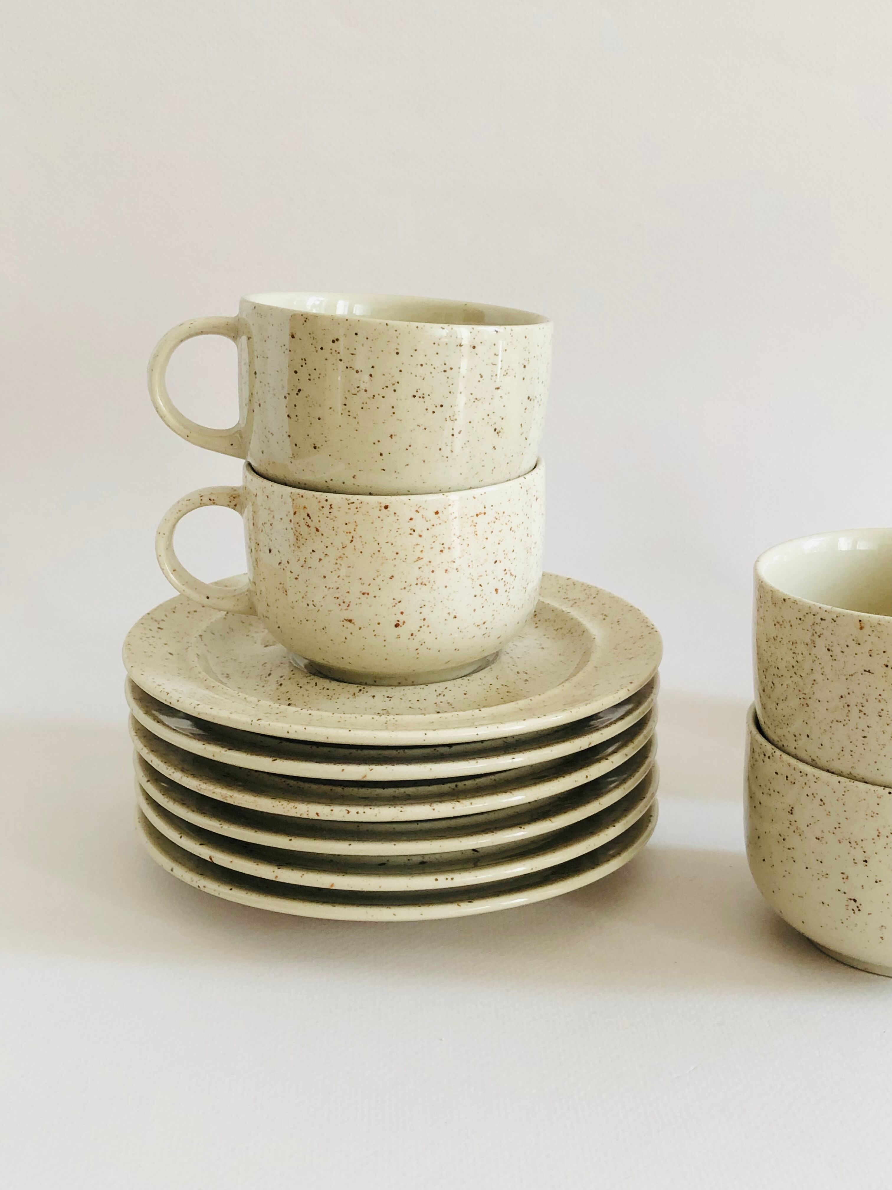 Vintage speckled stoneware coffee cups