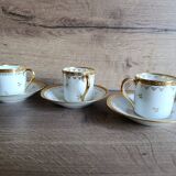 3 litre cups and saucers Empire gilded porcelain, Limoges 1950