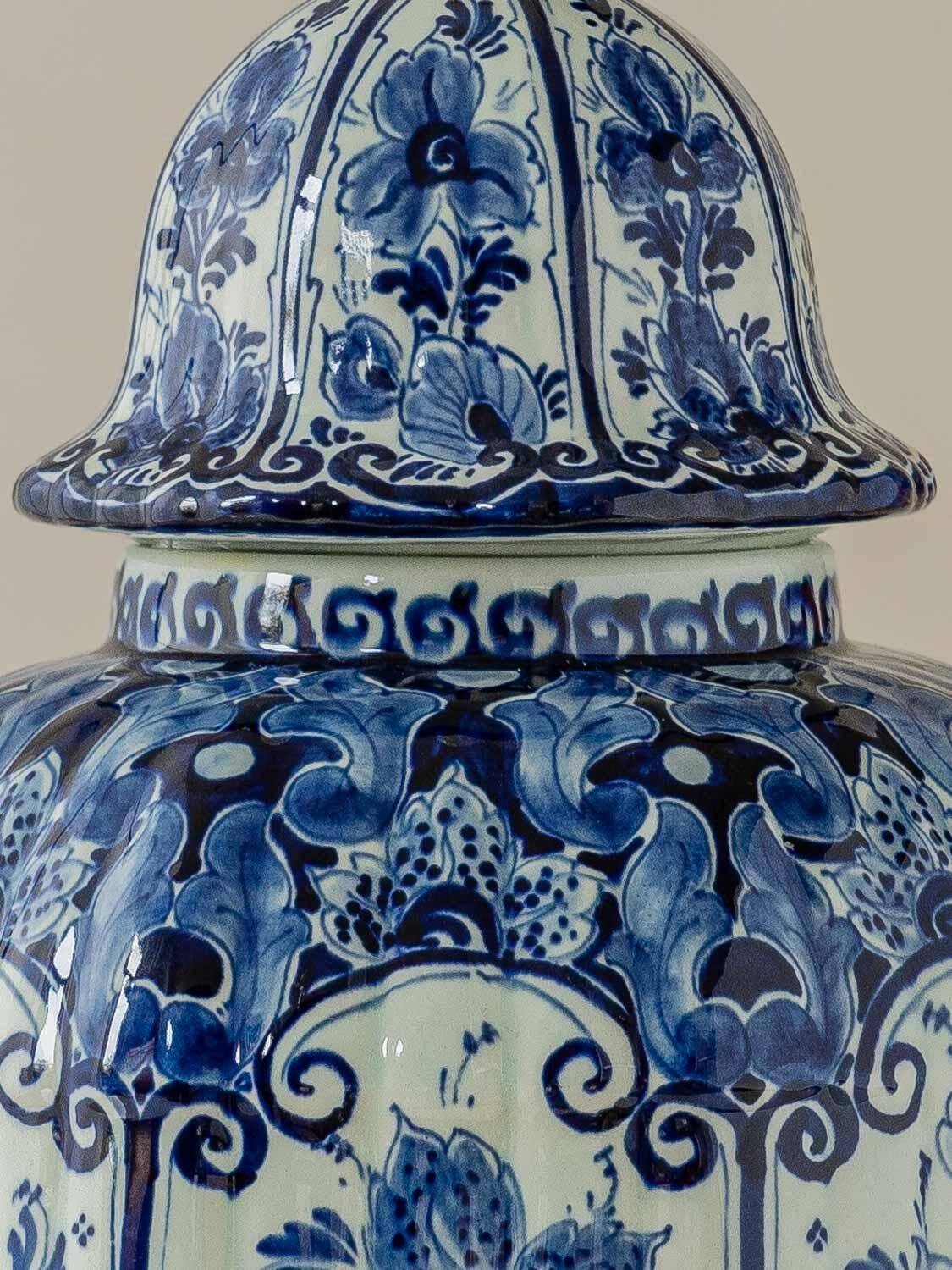 Hand-Painted Ceramic Table Lamp in Delft Blue and White with Ikat Shade