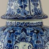 Hand-Painted Ceramic Table Lamp in Delft Blue and White with Ikat Shade