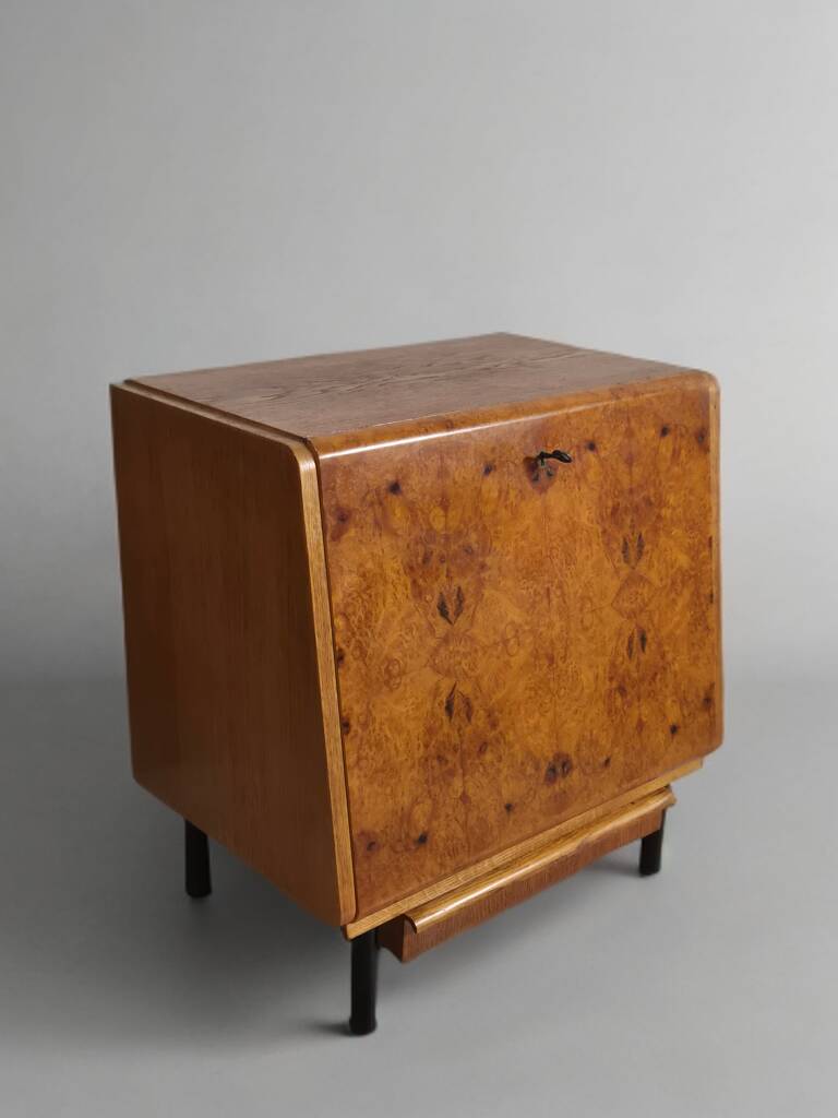 Vintage Czech Burr Walnut Bar Cabinet 1950s