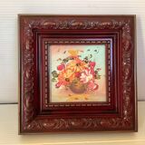 Mini painting of a flower bouquet in oil on panel.