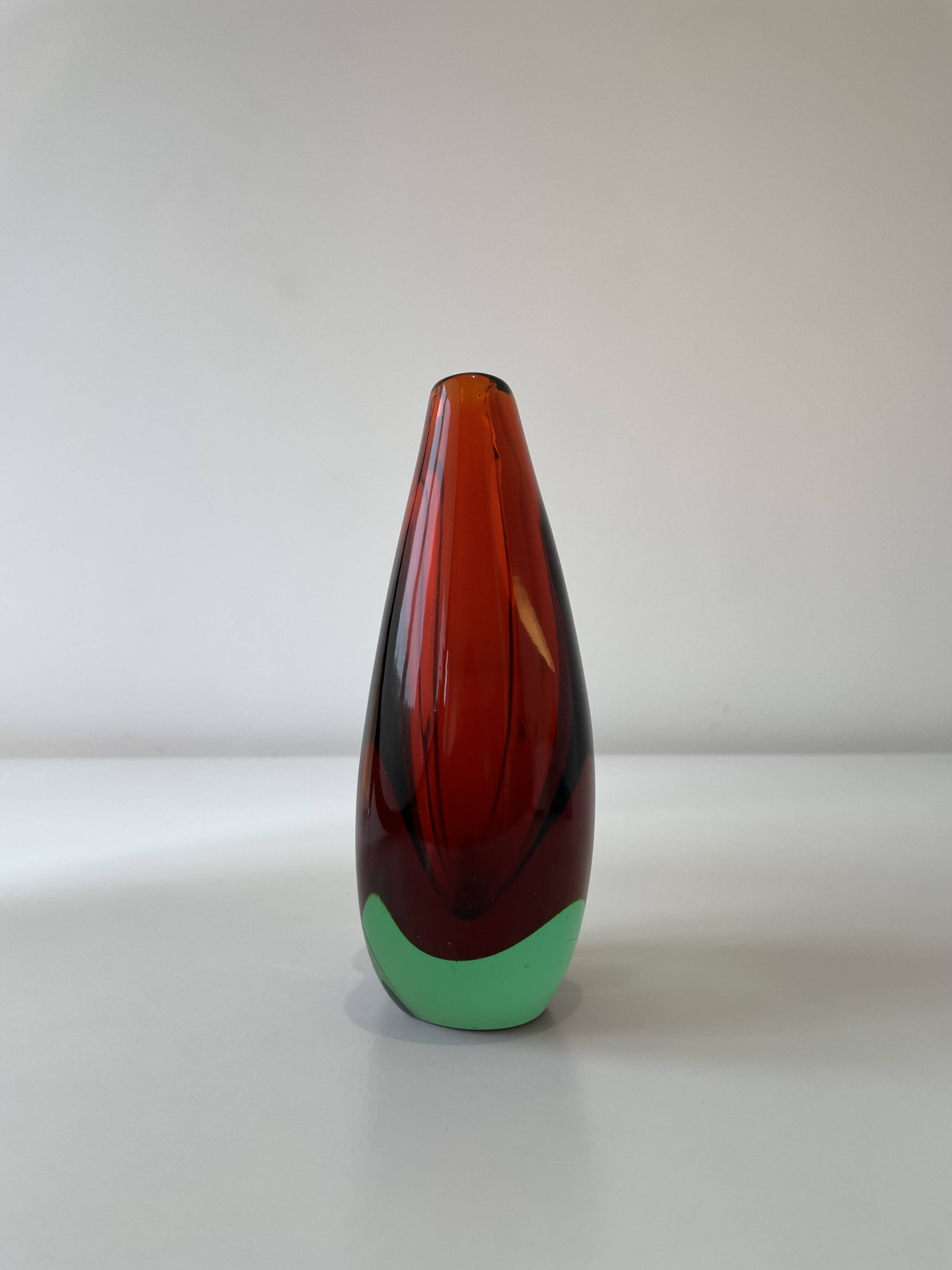 Murano Vase Sommerso Flavio Poli – Green and red – Italy, 1950s-1960s