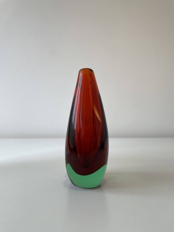 Vase Murano Sommerso Flavio Poli vert et rouge – Italie, années 1950-1960