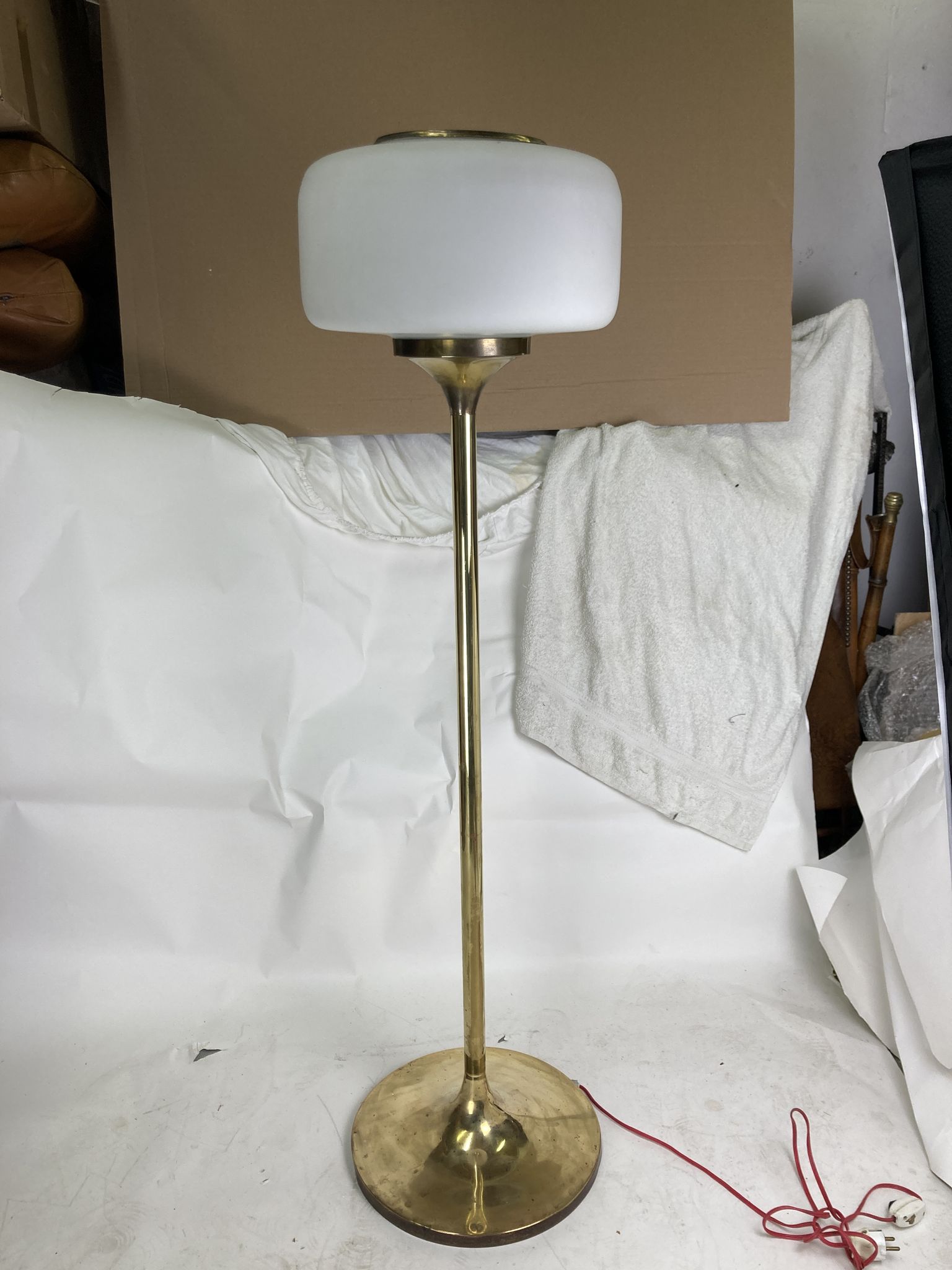 Patinated brass Art Deco low floor lamp, 132cm