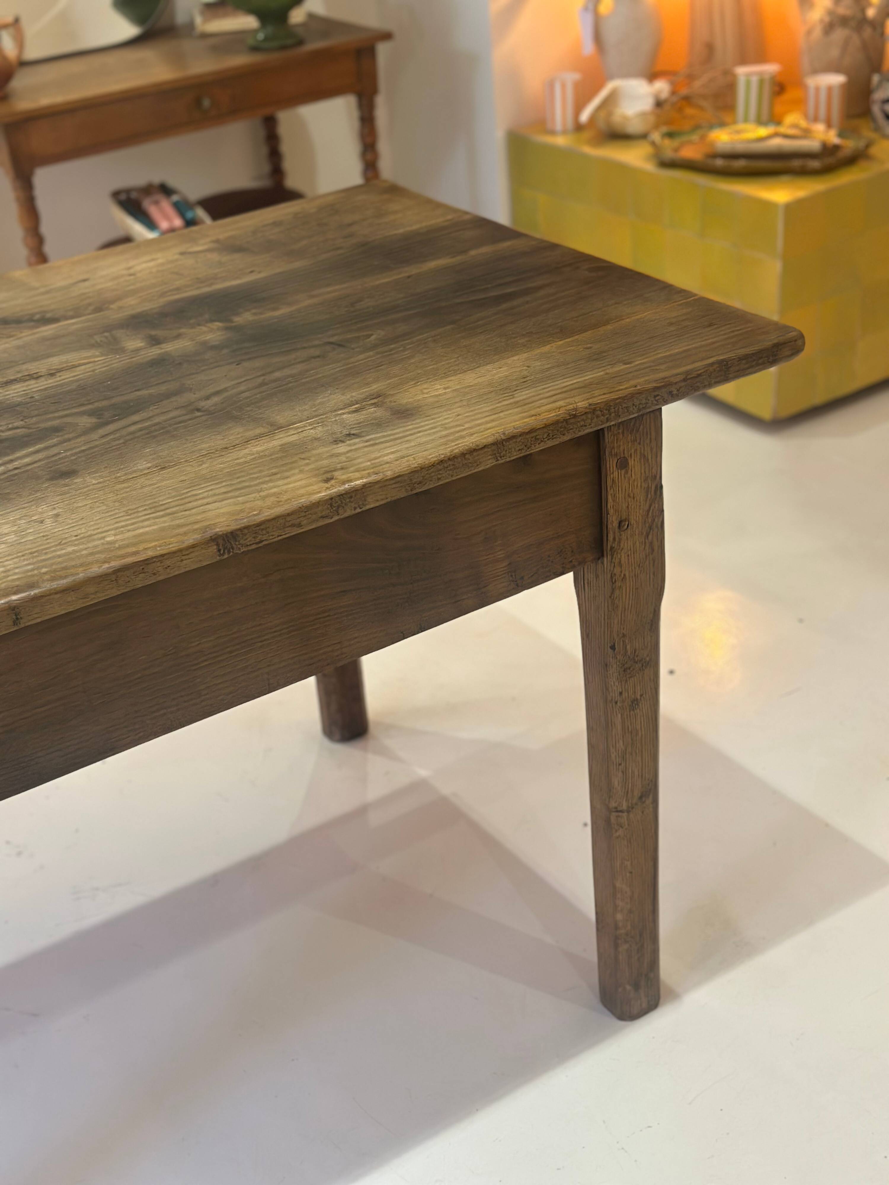 Compact rare rustic vintage solid wood farmhouse dining table.
