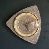 Vintage formica clock silent asymmetrical wall pendulum "Anthracite gold round"