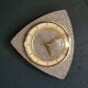 Vintage formica clock silent asymmetrical wall pendulum "Anthracite gold round"