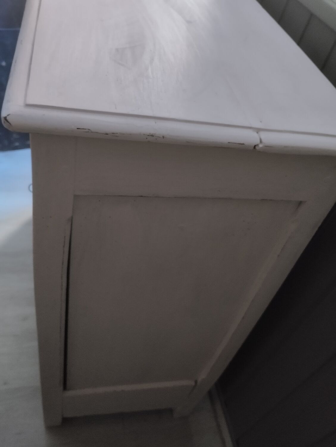 Carved walnut sideboard, white patina