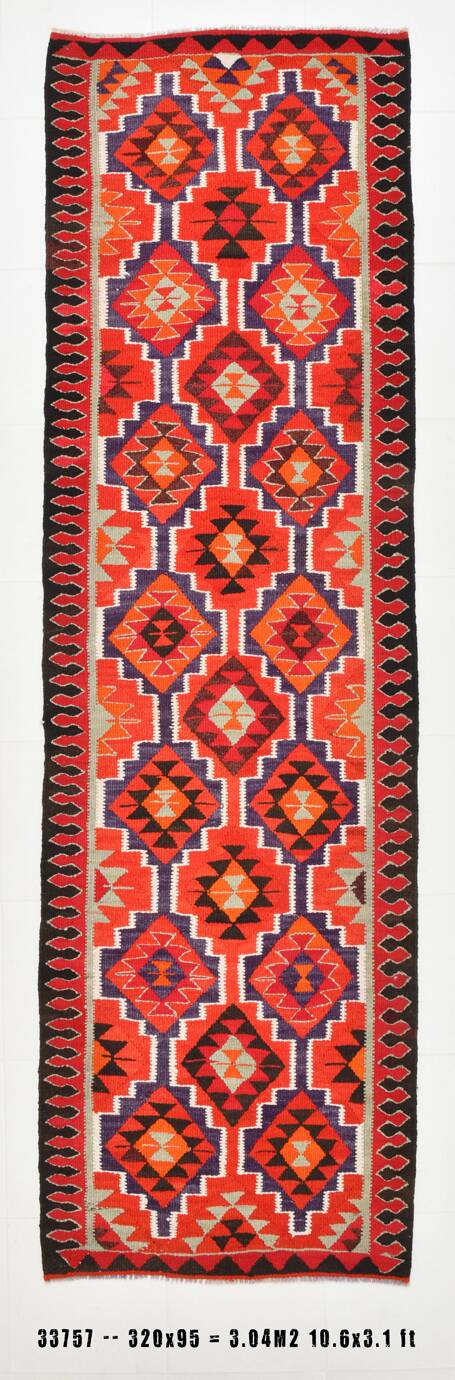Vintage Orange & Blue Tribal Kilim Runner Rug, 95x320Cm