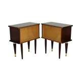 Koppel vintage nachtkastjes mahonie fineer messing regency stijl nachttafels 50cm