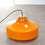 Mid-Century Italian Orange Glass & Brass Pendant Lamp