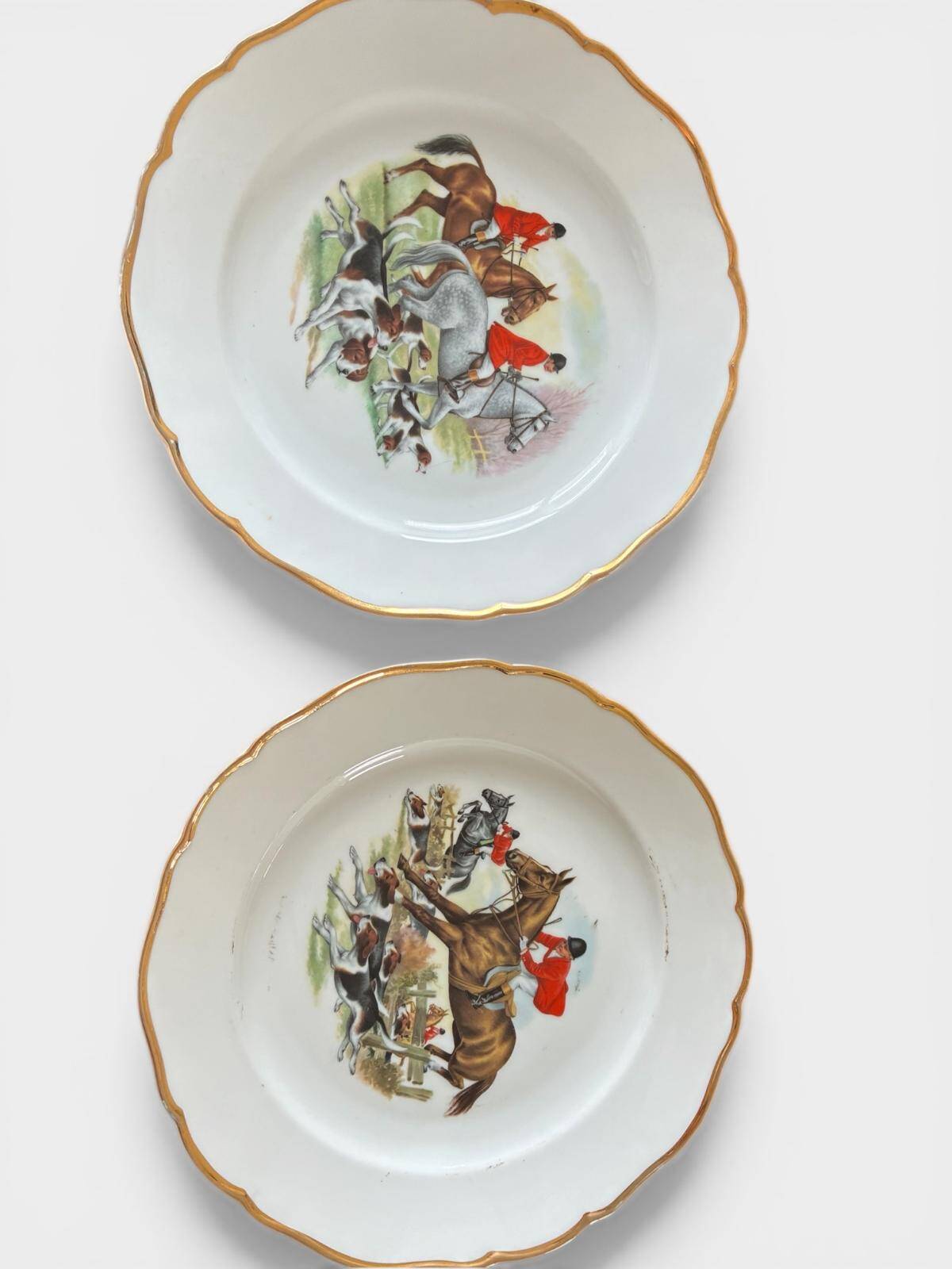 Vintage Limoges Porcelain Hunting Plates - Hand-Painted Equestrian x 2