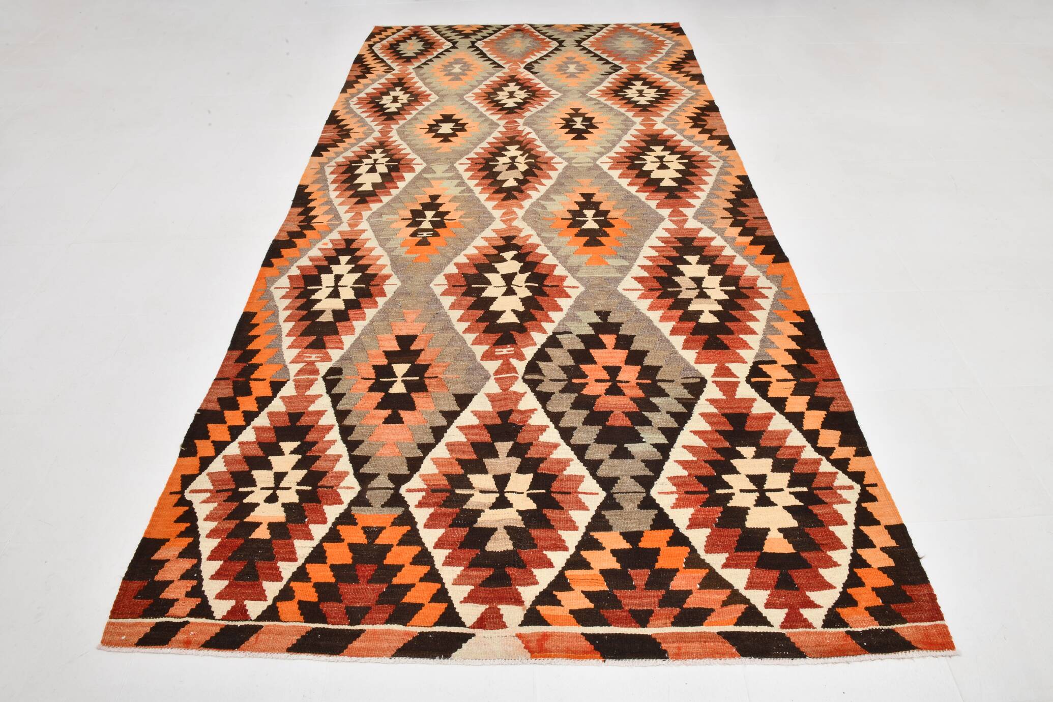 6x11 Geometric Pattern Turkish Vintage Kilim Rug, 172x346Cm