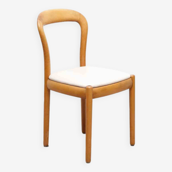 Chaise vintage en hêtre assise rembourrée couleur crème