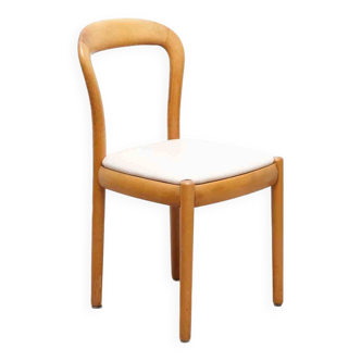 Chaise vintage en hêtre assise rembourrée couleur crème