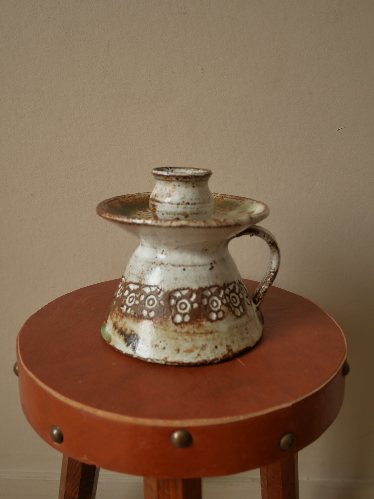 Handheld candle holder in ceramic or vintage soliflore Scandinavian decorative object