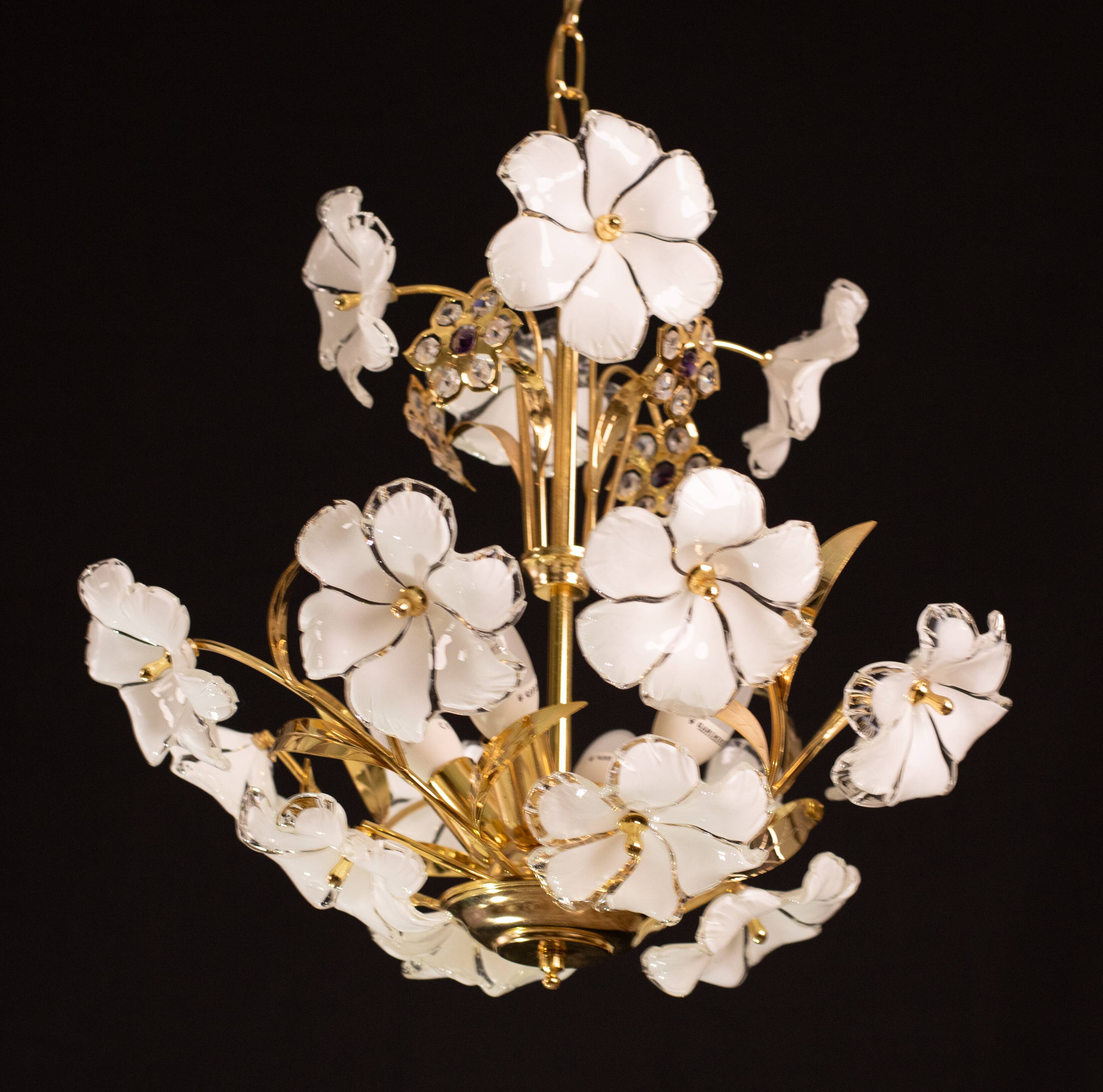 Charming Murano Candlestick White Flowers, 1970