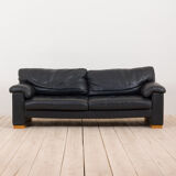 Black leather mid century 2,5 seater sofa