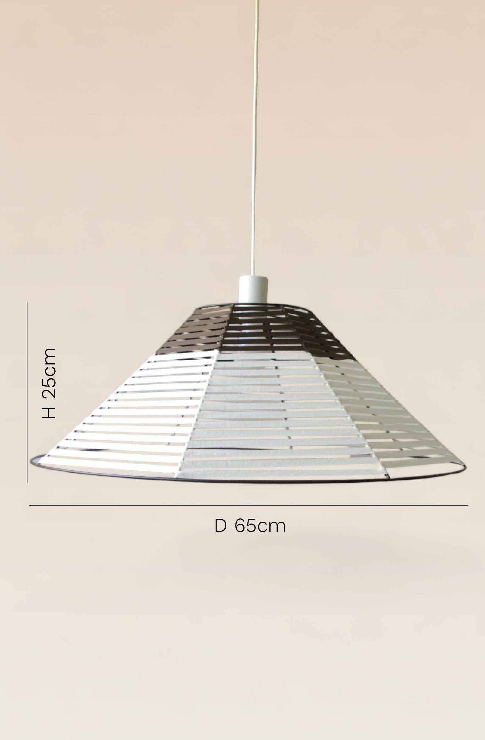 Woven bell suspension on metal structure.