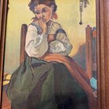 Portrait de jeune fille huile sur toile signature illisible europe de l'est