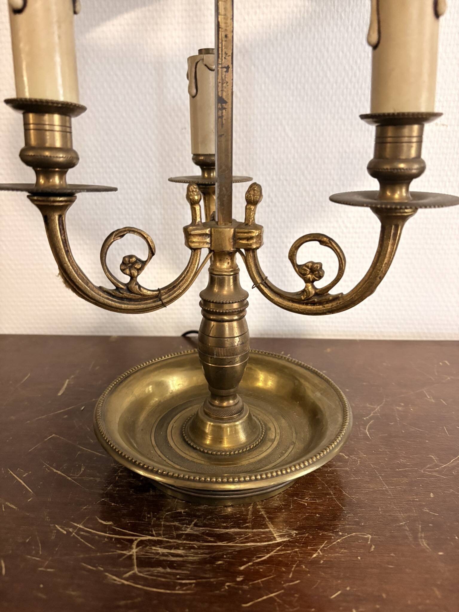 Three-Arm Bouillotte Lamp with Fire Shade, Green Tôle, Empire Directoire