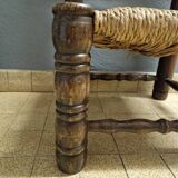 Charles Dudouyt (1885-1946) - Low chair in turned wood and straw - 1940