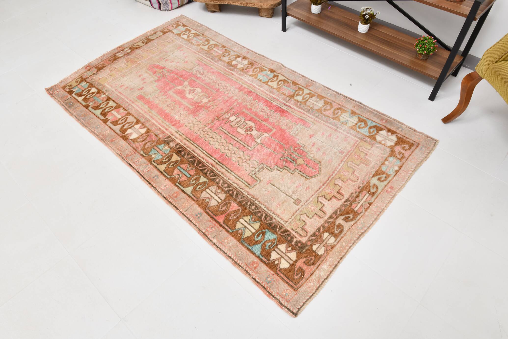 4x7 Pink & Brown Persian Area Rug 118x210Cm SK 22164