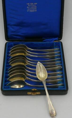 12 teaspoons, coffee, sterling silver Vieillard, vermeil, model Filet droit.