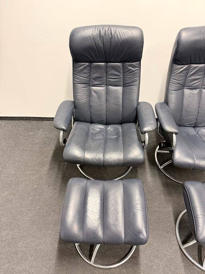 Chaise Stressless Ekornes avec pouf - Cadre chromé (années 1970) (prix pour une)