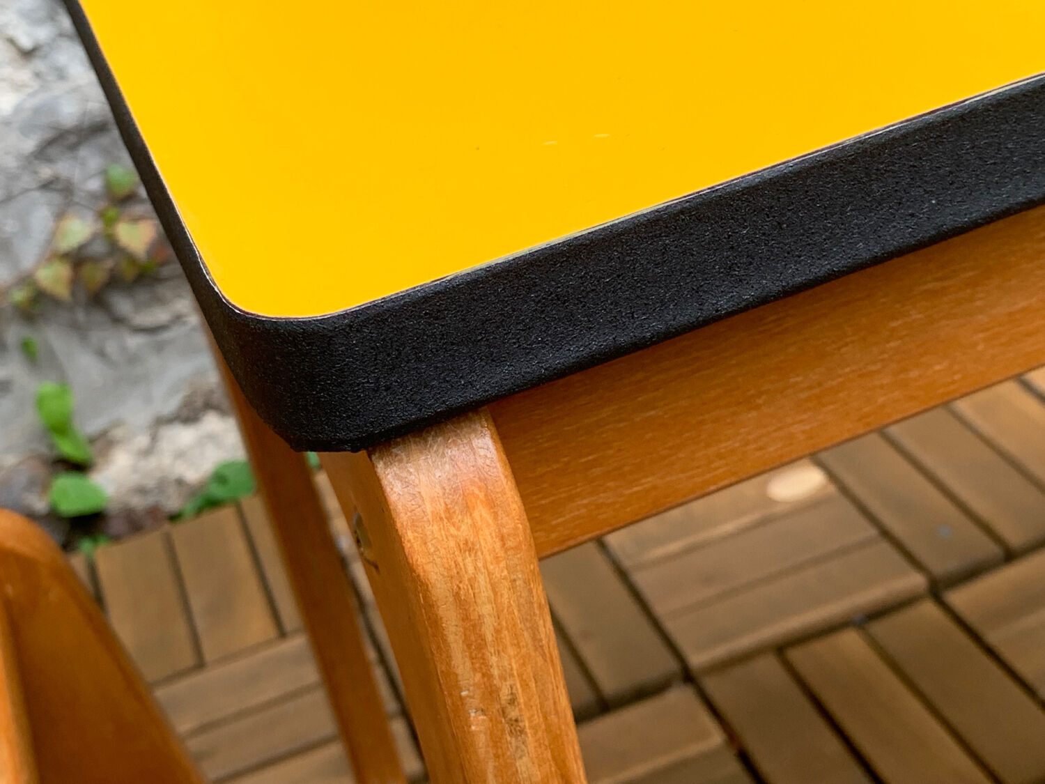 Children's wooden and formica desk and sled chairs 1970