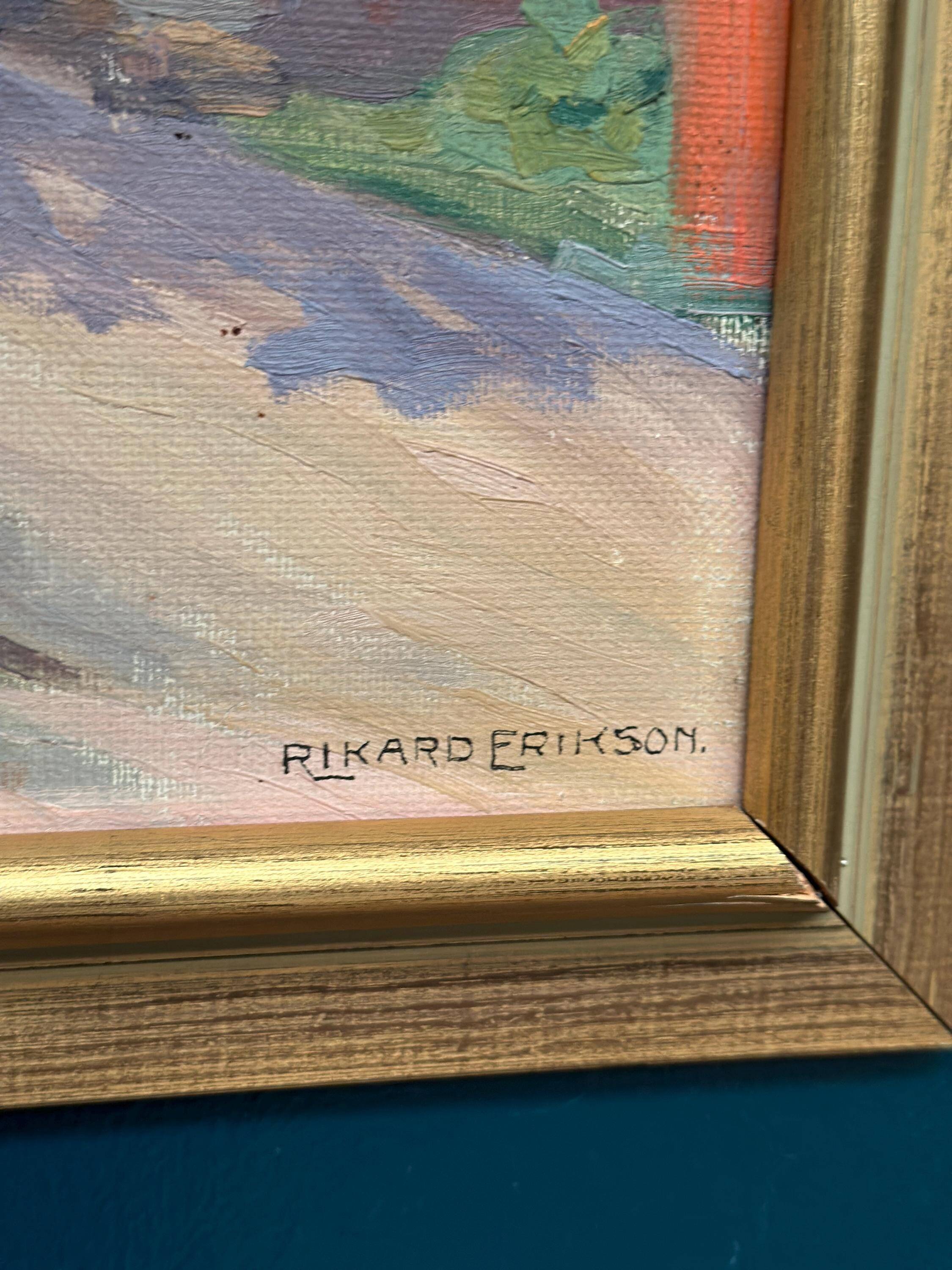 Original Mid Century Swedish Oil On Canvas – “Obscured By The Tree” By Rikard Erikson – Framed 55 × 47 Cm (21.7" × 18.5")