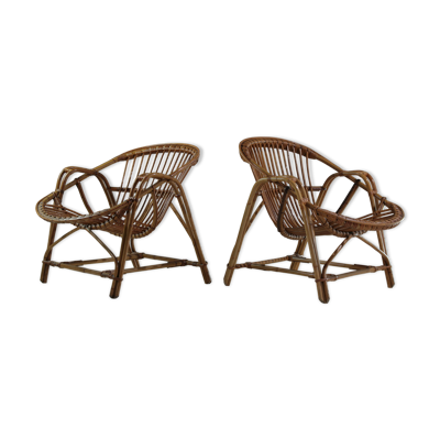Paire de fauteuils coquille en rotin, France 1960