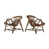 Pair of shell armchairs in rattan, France 1960