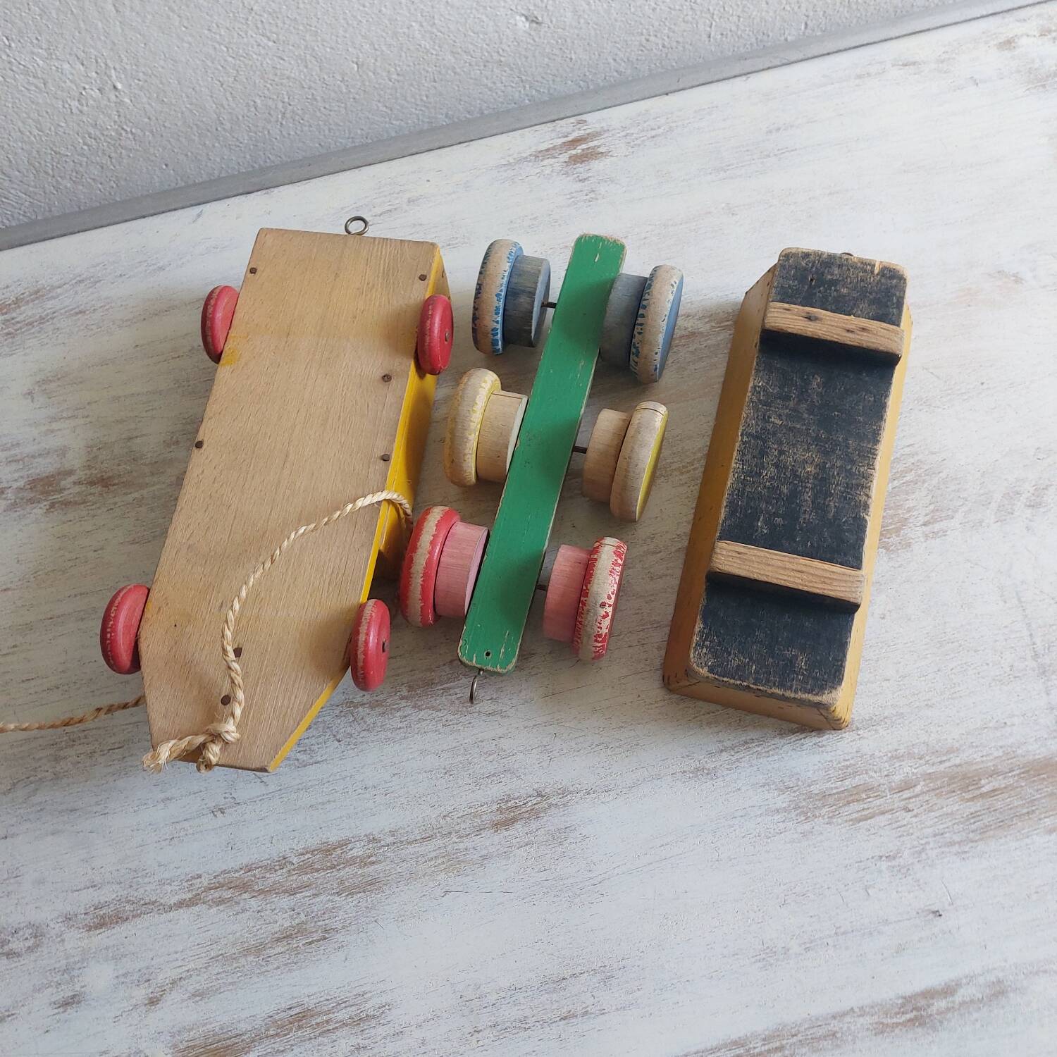 Old wooden toy truck and trailer