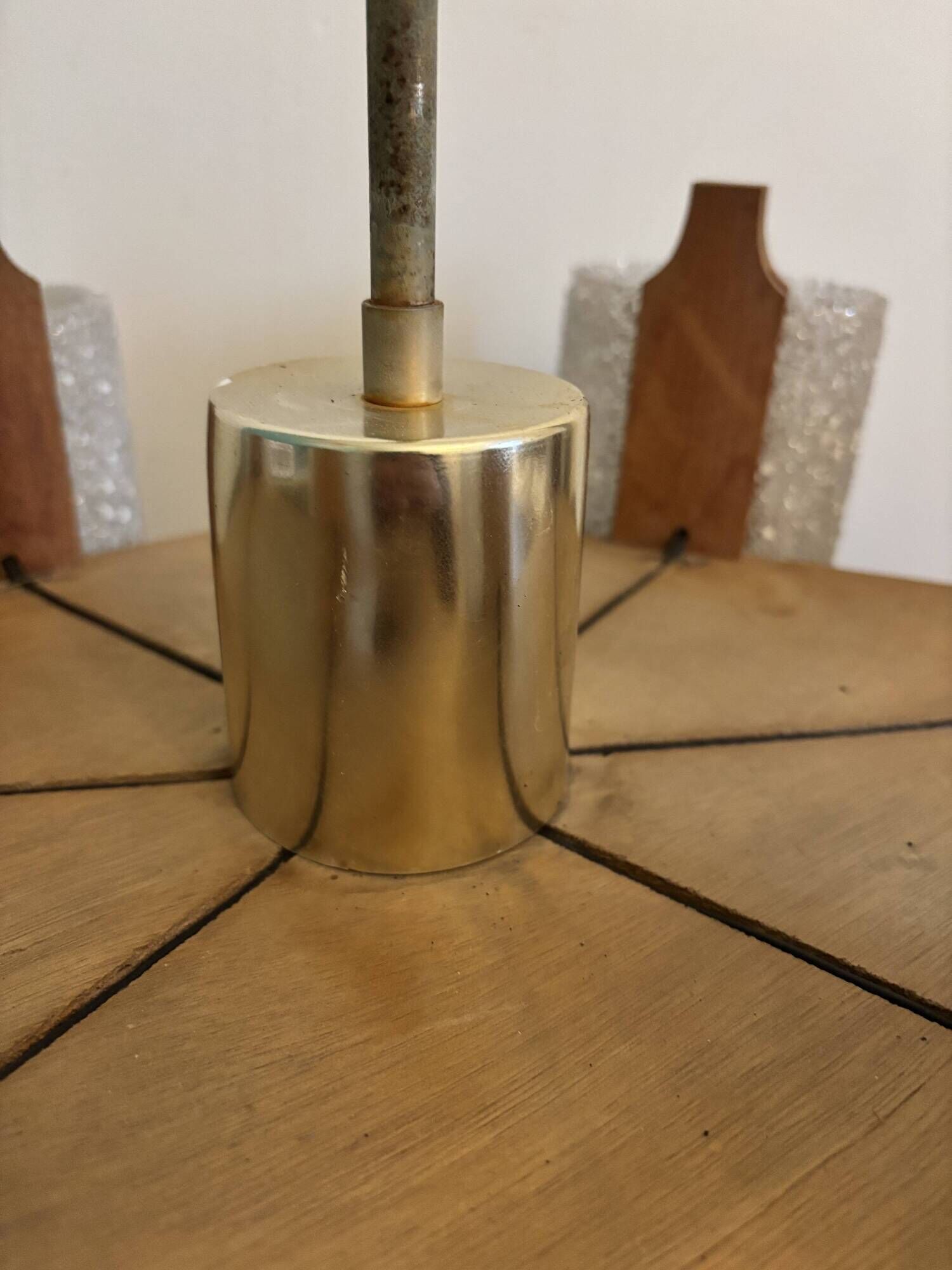 Vintage Scandinavian chandelier 6 lights – Wood and frosted Perspex – 1960s/70s